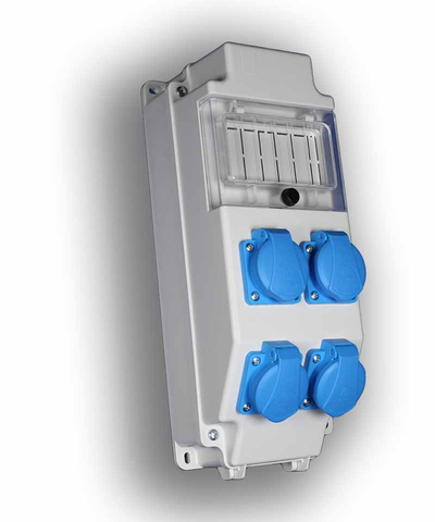 Ipari csatlakozó szekrény 5 modul IP55 ös védelemmel 4db 230V aljzat (EG4-4Ü)