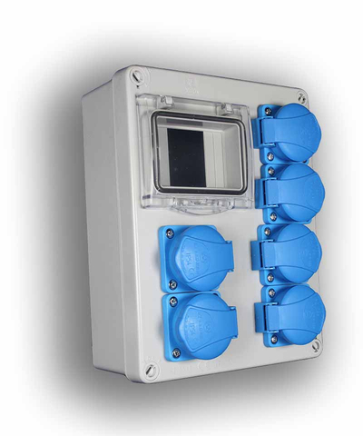 Ipari csatlakozó szekrény 4 modul IP65 ös védelemmel 6db 230V aljzat (EG1-1Ü)